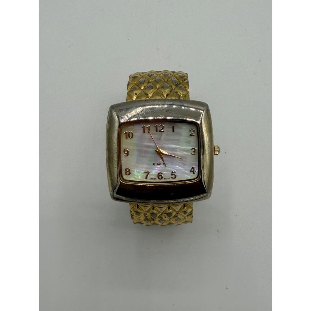 Retro Gold tone cuff/bangle style Ladies watch Needs Repair/Battery Pearl Dial